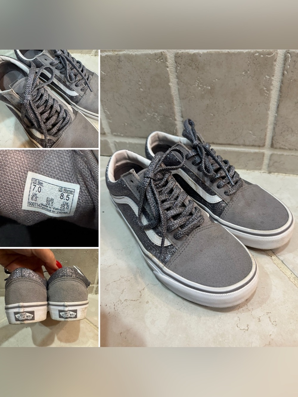Vans Women's Gray and White Old Skool Sneakers